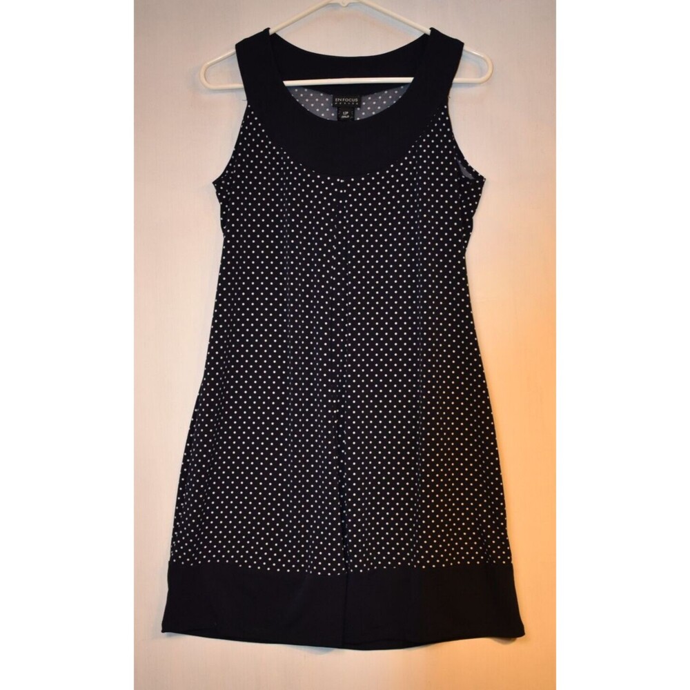 Enfocus Petite 12P Blue Polka Dot Sleeveless Women's Dress